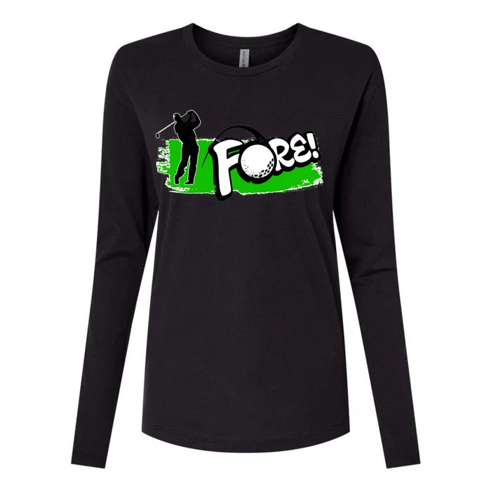 Vintage Golfer Swinging and Saying Fore Womens Cotton Relaxed Long Sleeve T-Shirt