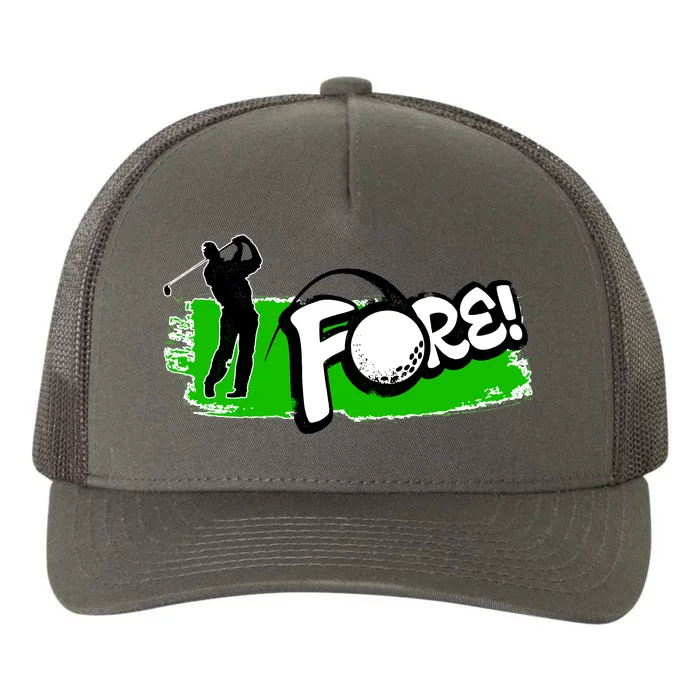 Vintage Golfer Swinging and Saying Fore Yupoong Adult 5-Panel Trucker Hat