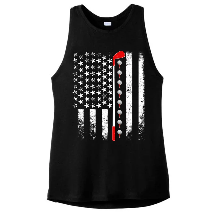 Vintage Golfing American Flag Golf Club Ladies Tri-Blend Wicking Tank