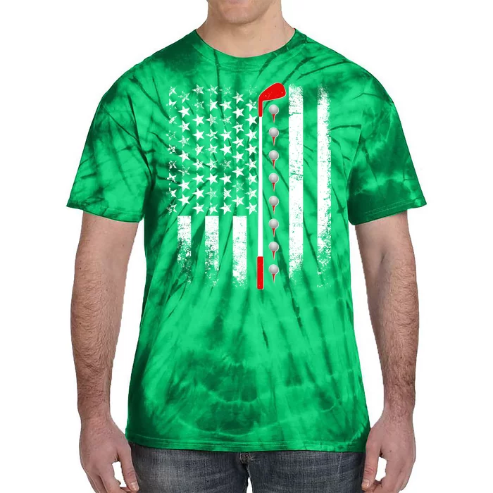 Vintage Golfing American Flag Golf Club Tie-Dye T-Shirt