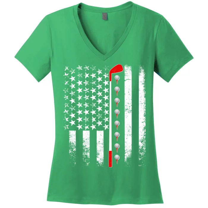 Vintage Golfing American Flag Golf Club Women's V-Neck T-Shirt