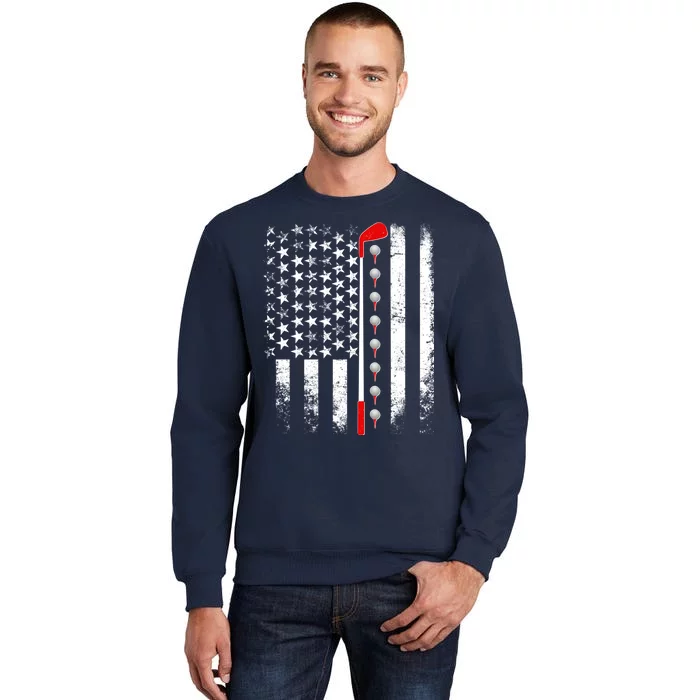 Vintage Golfing American Flag Golf Club Tall Sweatshirt