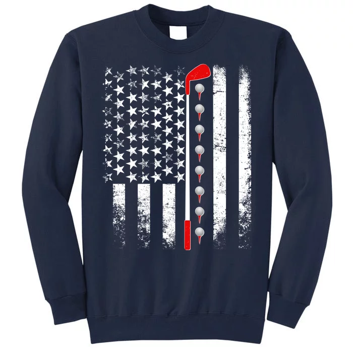 Vintage Golfing American Flag Golf Club Tall Sweatshirt