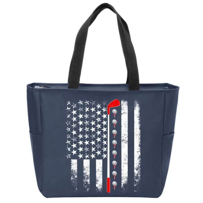 Vintage Golfing American Flag Golf Club Zip Tote Bag