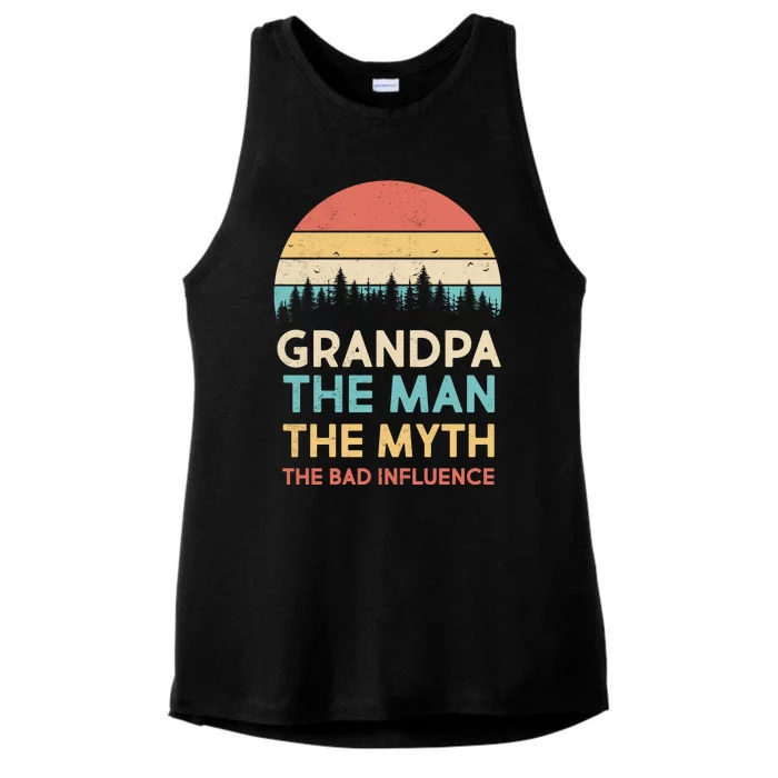 Vintage Grandpa Man Myth The Bad Influence Ladies Tri-Blend Wicking Tank