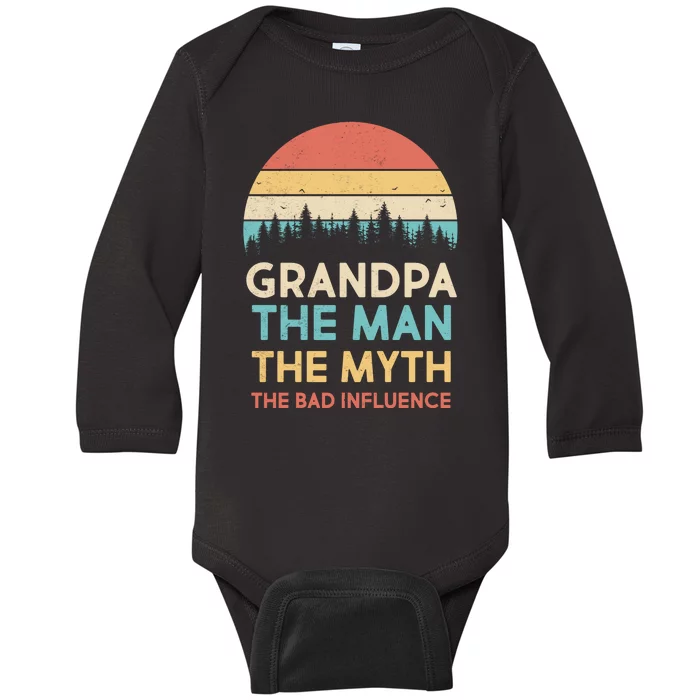 Vintage Grandpa Man Myth The Bad Influence Baby Long Sleeve Bodysuit