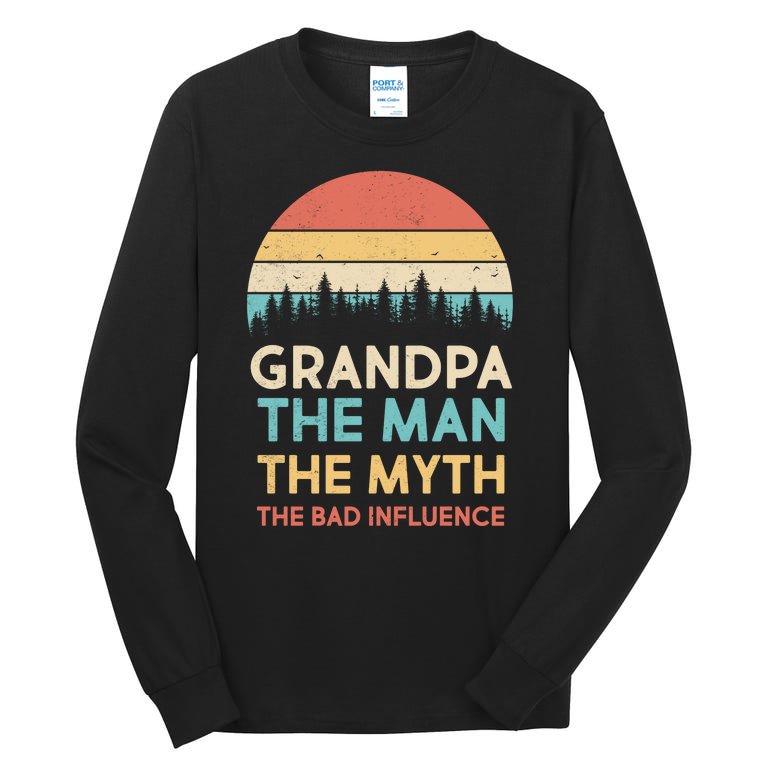 Vintage Grandpa Man Myth The Bad Influence Tall Long Sleeve T-Shirt