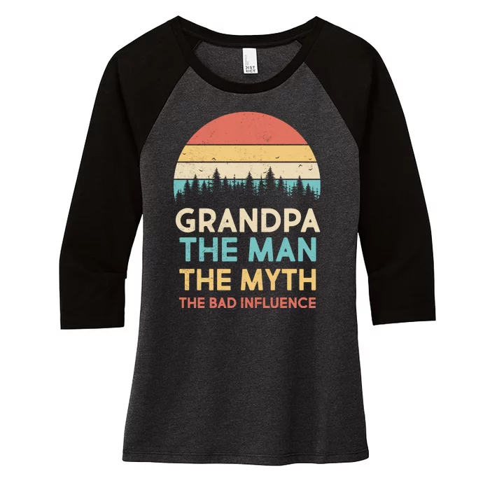 Vintage Grandpa Man Myth The Bad Influence Women's Tri-Blend 3/4-Sleeve Raglan Shirt