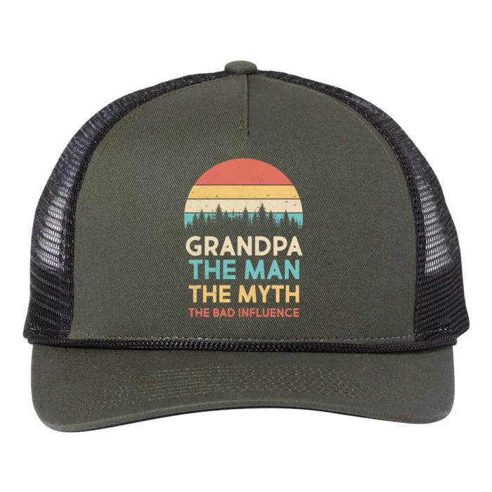 Vintage Grandpa Man Myth The Bad Influence Retro Rope Trucker Hat Cap