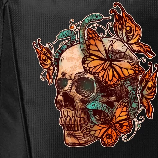 Vintage Graphic Skull Snakes And Butterflies City Backpack