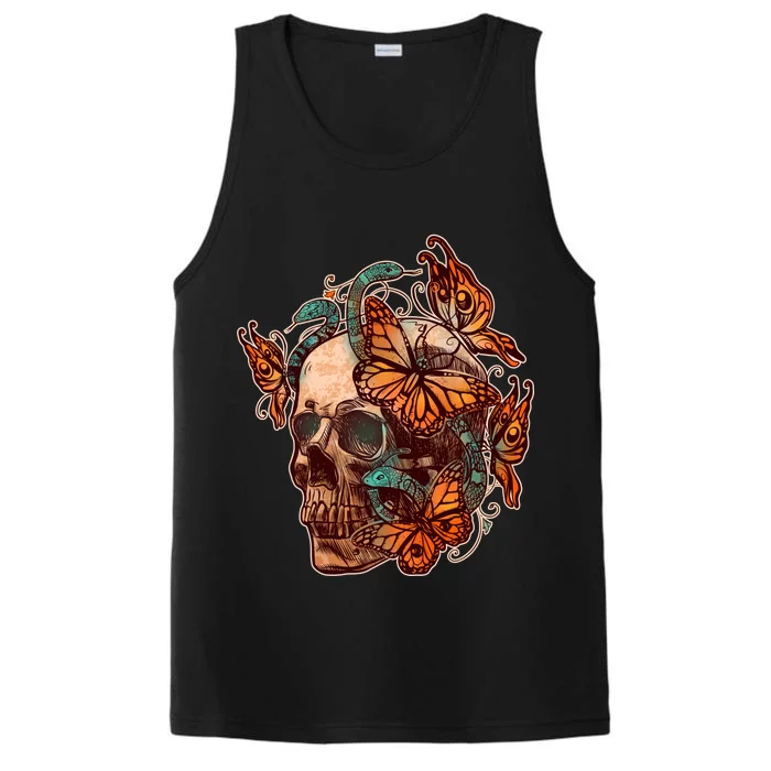 Vintage Graphic Skull Snakes And Butterflies Performance Tank