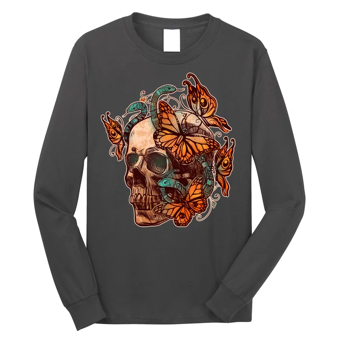 Vintage Graphic Skull Snakes And Butterflies Long Sleeve Shirt