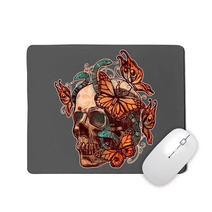 Vintage Graphic Skull Snakes And Butterflies Mousepad