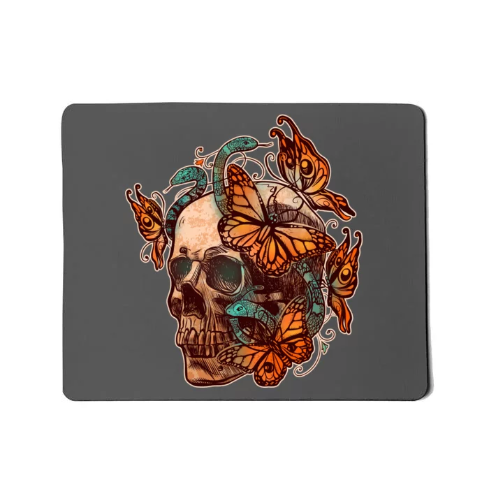 Vintage Graphic Skull Snakes And Butterflies Mousepad