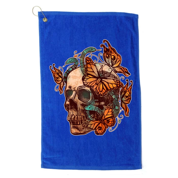 Vintage Graphic Skull Snakes And Butterflies Platinum Collection Golf Towel