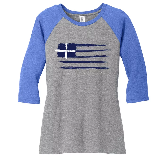 Vintage Greece Flag Women's Tri-Blend 3/4-Sleeve Raglan Shirt