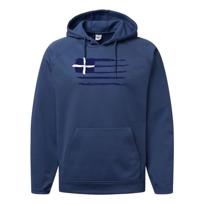 Vintage Greece Flag Performance Fleece Hoodie