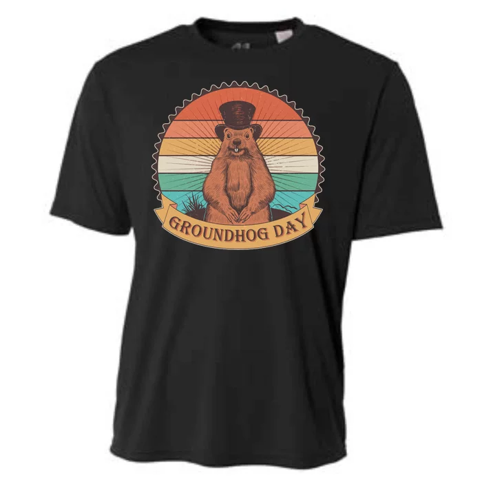 Vintage Groundhog Day Emblem Cooling Performance Crew T-Shirt