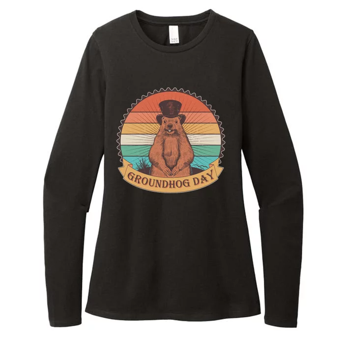 Vintage Groundhog Day Emblem Womens CVC Long Sleeve Shirt