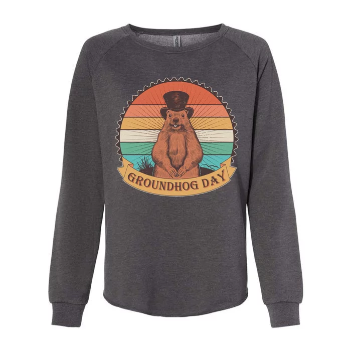 Vintage Groundhog Day Emblem Womens California Wash Sweatshirt