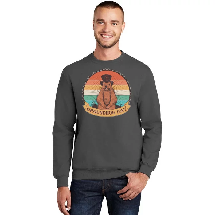 Vintage Groundhog Day Emblem Tall Sweatshirt