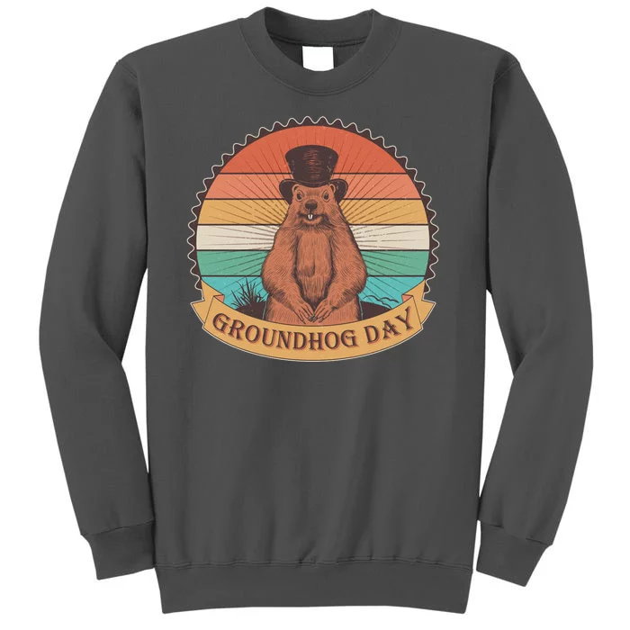 Vintage Groundhog Day Emblem Tall Sweatshirt