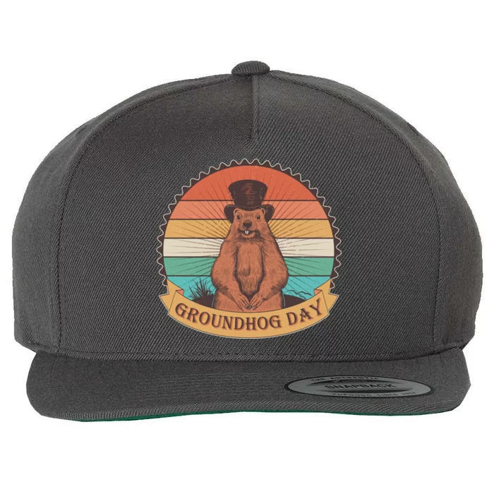 Vintage Groundhog Day Emblem Wool Snapback Cap