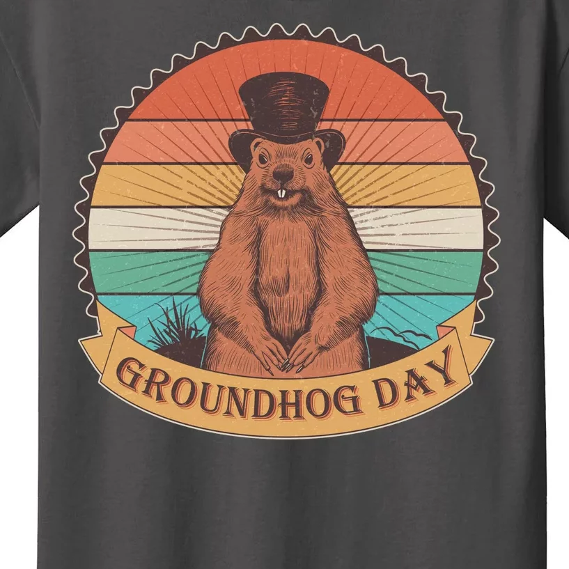 Vintage Groundhog Day Emblem Kids T-Shirt