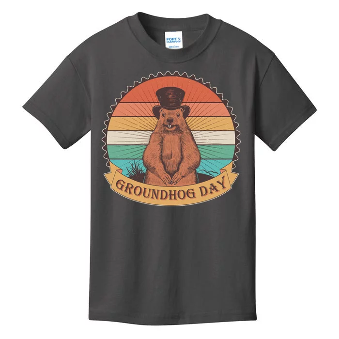 Vintage Groundhog Day Emblem Kids T-Shirt