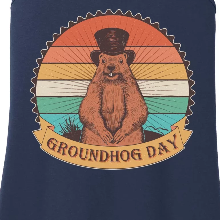 Vintage Groundhog Day Emblem Ladies Essential Tank