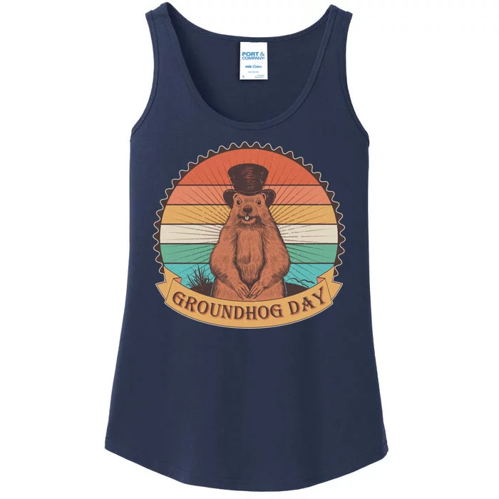 Vintage Groundhog Day Emblem Ladies Essential Tank