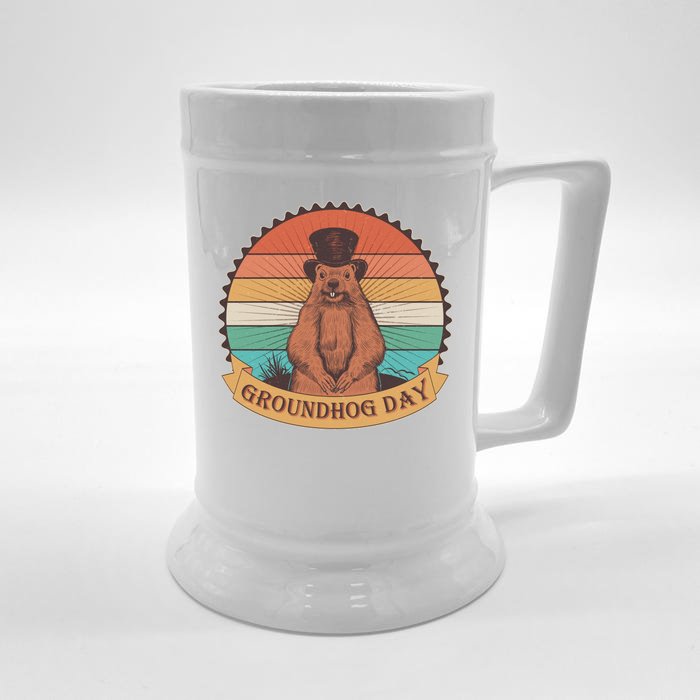 Vintage Groundhog Day Emblem Front & Back Beer Stein