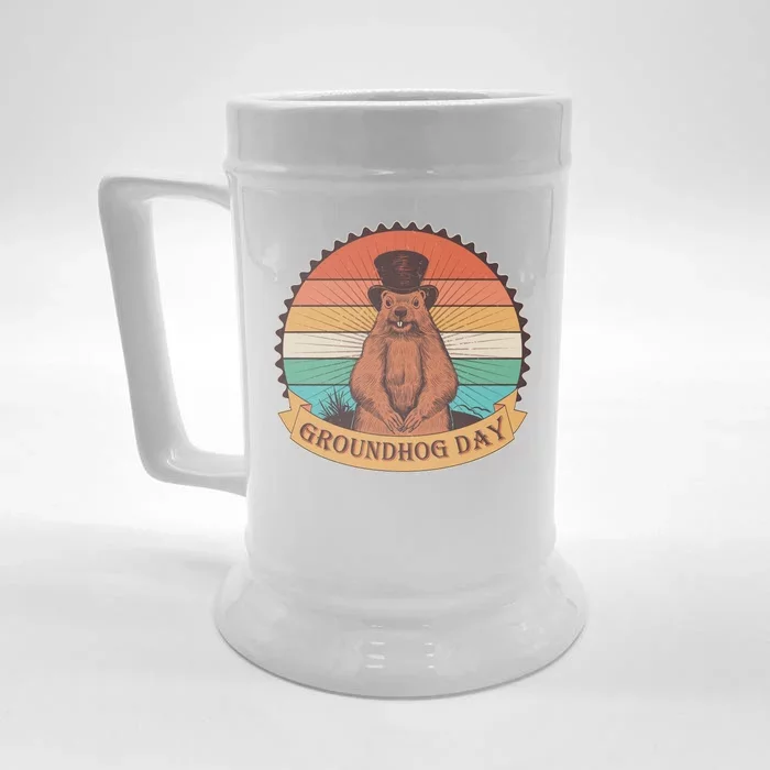 Vintage Groundhog Day Emblem Front & Back Beer Stein