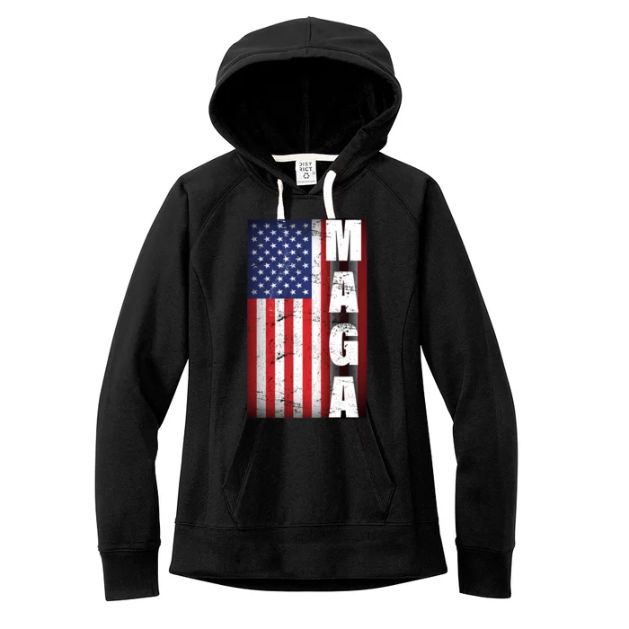 Vintage Grunge MAGA American Flag Women's Fleece Hoodie