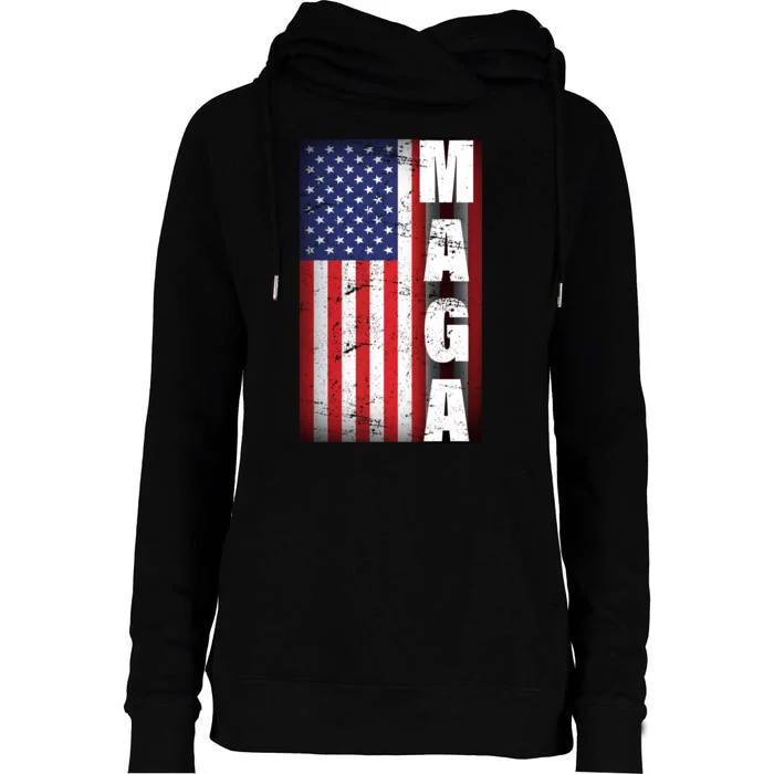 Vintage Grunge MAGA American Flag Womens Funnel Neck Pullover Hood