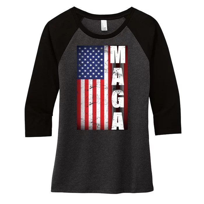 Vintage Grunge MAGA American Flag Women's Tri-Blend 3/4-Sleeve Raglan Shirt