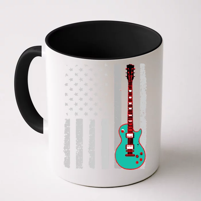 Vintage Guitar American Flag Front & Back Coffee Mug