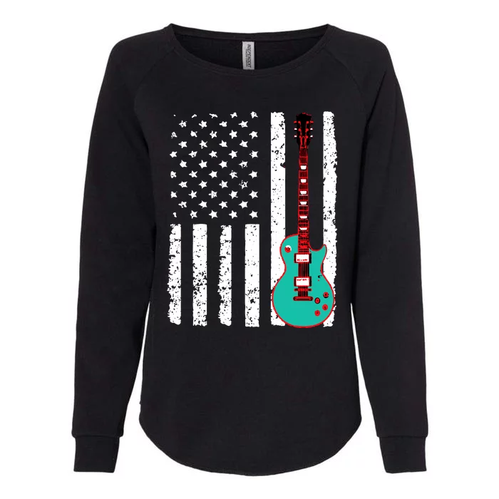 Vintage Guitar American Flag Womens California Wash Sweatshirt