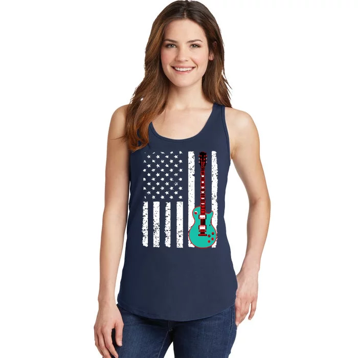 Vintage Guitar American Flag Ladies Essential Tank