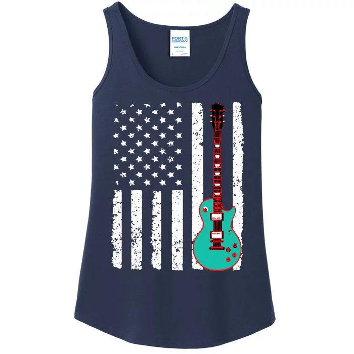 Vintage Guitar American Flag Ladies Essential Tank