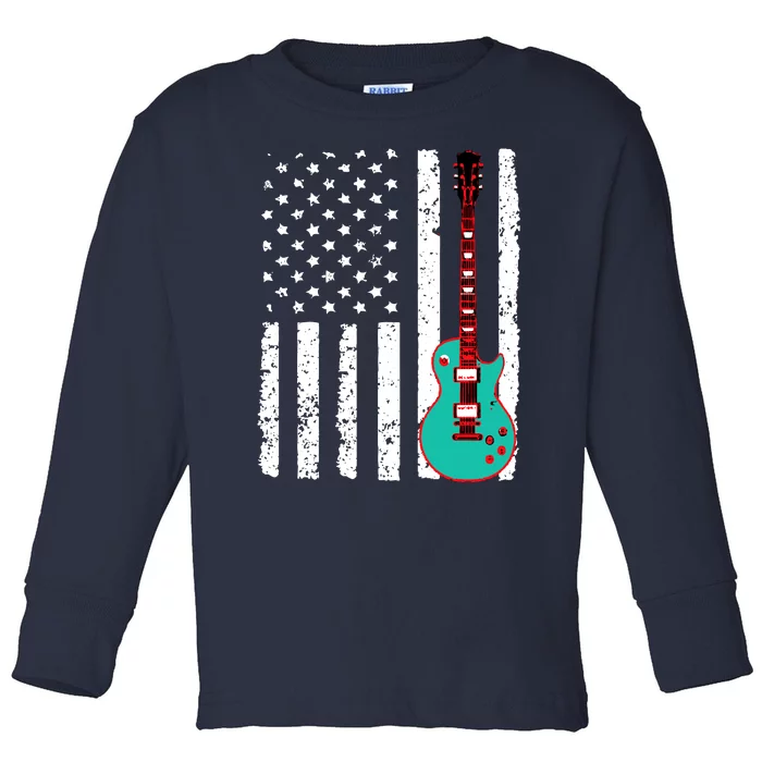 Vintage Guitar American Flag Toddler Long Sleeve Shirt