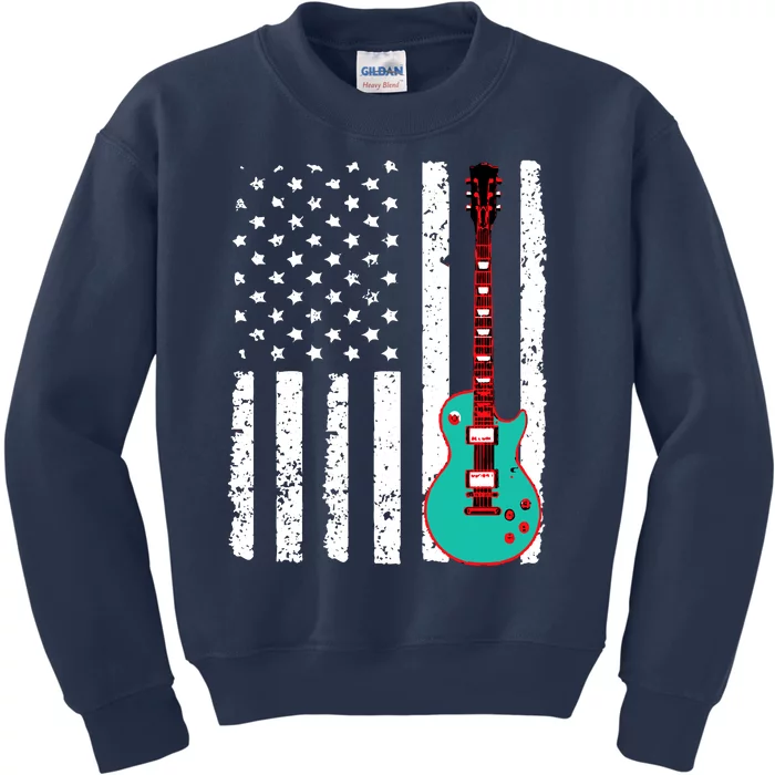 Vintage Guitar American Flag Kids Sweatshirt