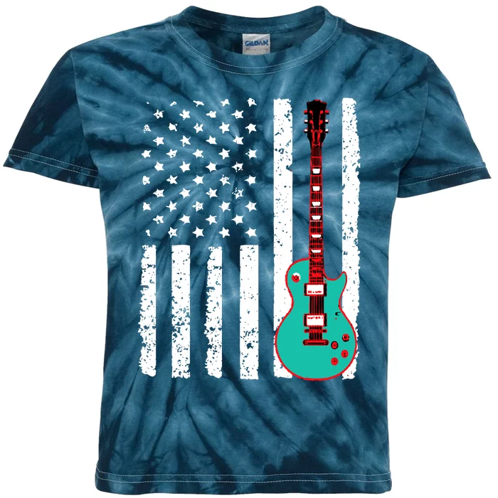 Vintage Guitar American Flag Kids Tie-Dye T-Shirt