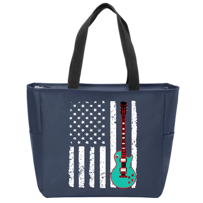 Vintage Guitar American Flag Zip Tote Bag