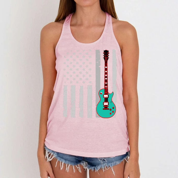 Vintage Guitar American Flag Women's Knotted Racerback Tank