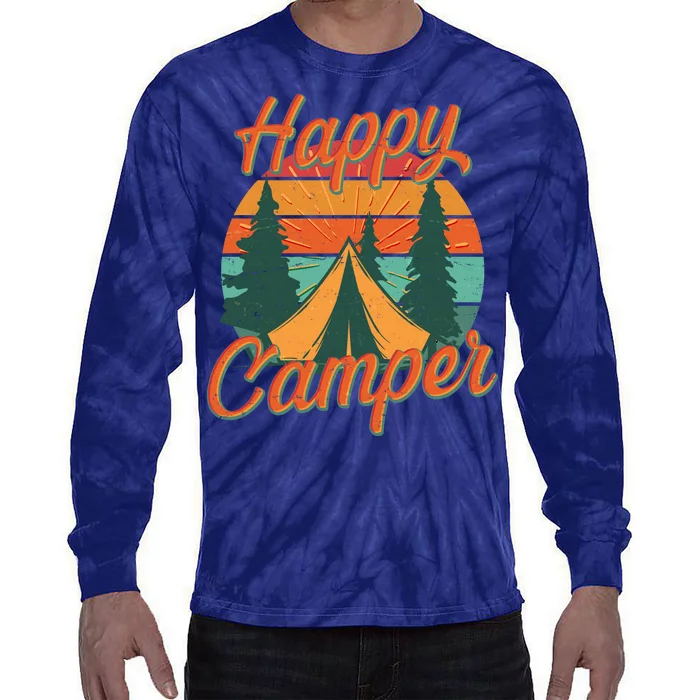 Vintage Happy Camper Emblem Tie-Dye Long Sleeve Shirt