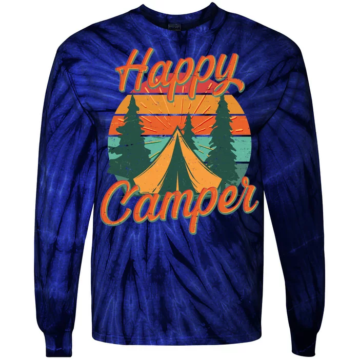 Vintage Happy Camper Emblem Tie-Dye Long Sleeve Shirt