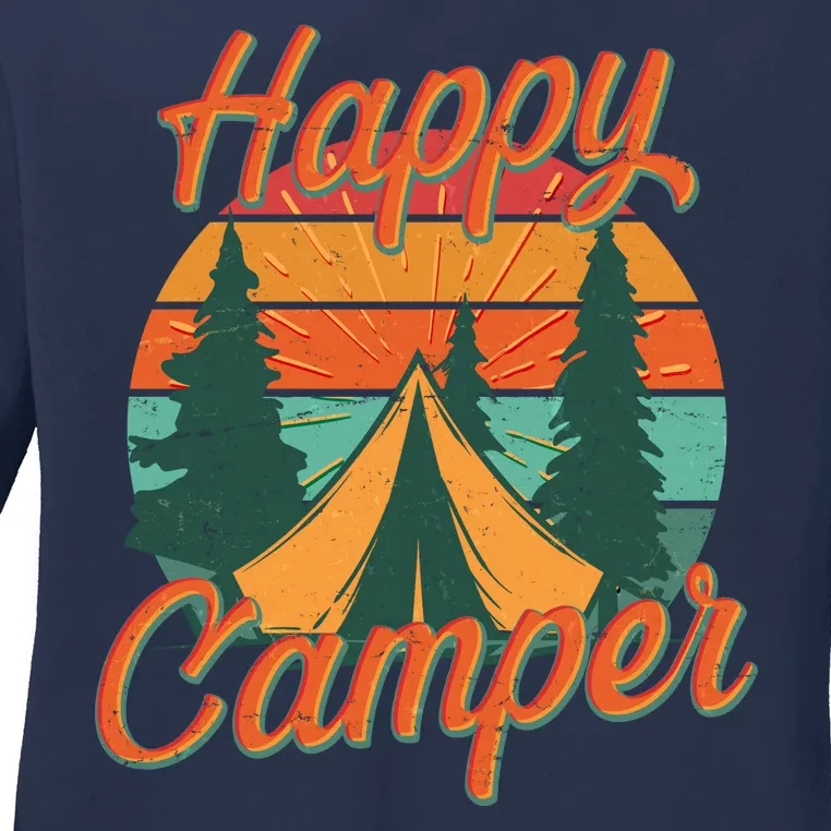 Vintage Happy Camper Emblem Ladies Long Sleeve Shirt