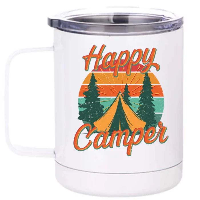 Vintage Happy Camper Emblem Front & Back 12oz Stainless Steel Tumbler Cup