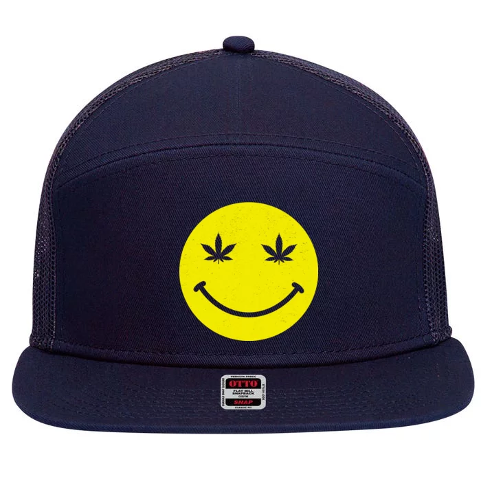 Vintage Happy Pot Smiley Face 7 Panel Mesh Trucker Snapback Hat